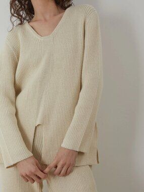 Wol Hide Rib Panel Pullover Ecru